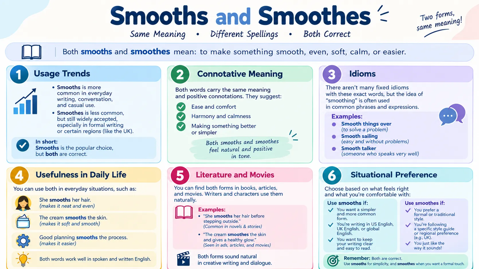 smooths and smoothes